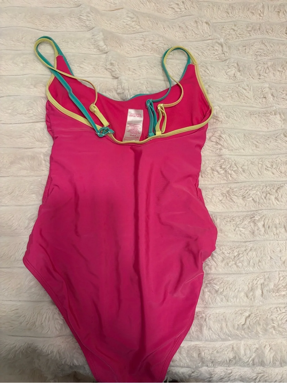 No Boundaries Pink One-Piece Swimsuit with Green & Yellow Trim
